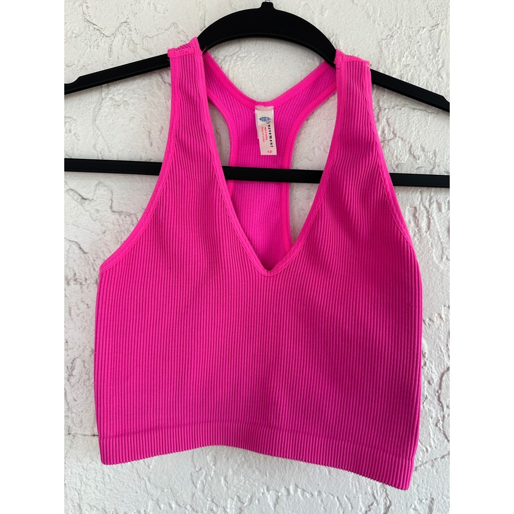 Free People FP Movement Good Karma Crop Tank Top Hot Pink Ribbed Racerback Small - Picture 1 of 4